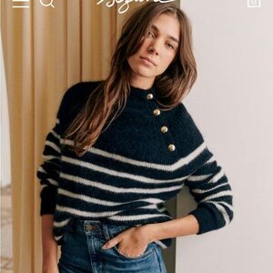 Sezane Navy and White Striped Sweater